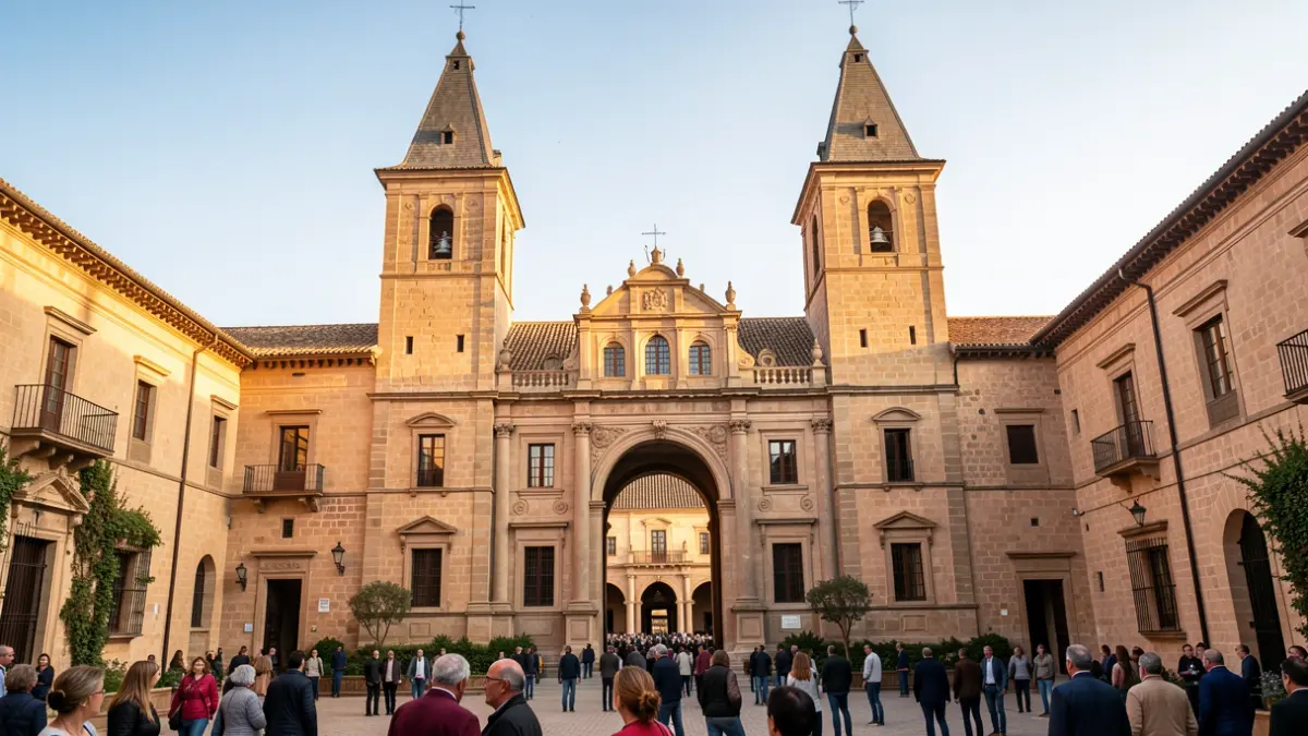 Fachada del edificio Rey Soler en Granada, un palacio renacentista con torres y patio.