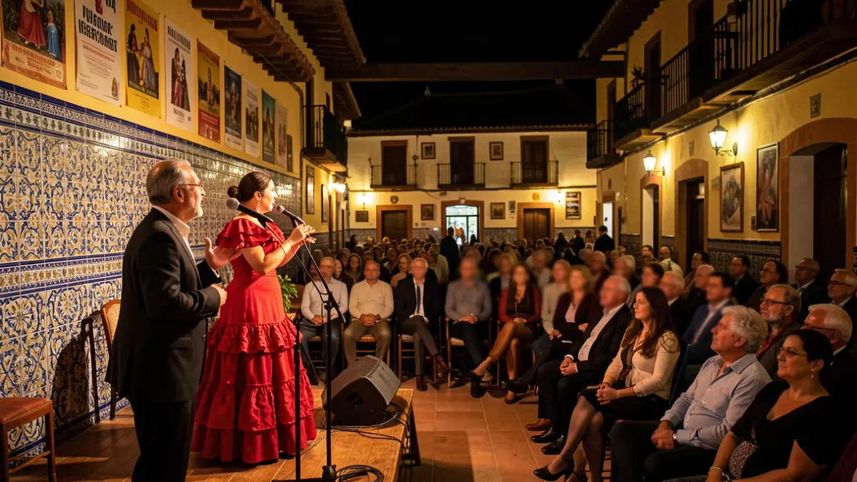 Copla singer performing at a flamenco Peña in Córdoba.