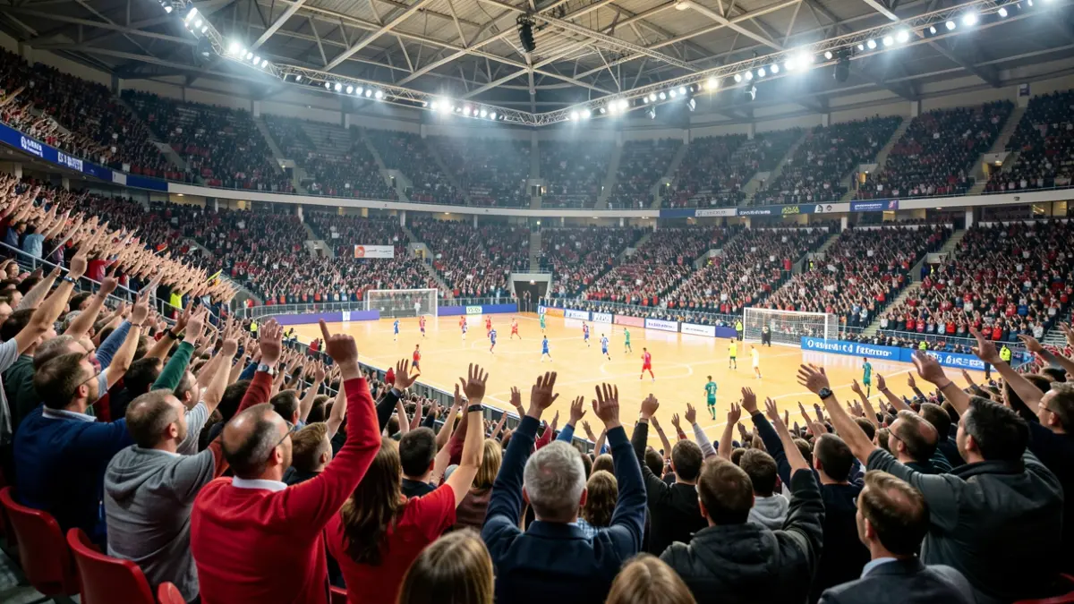 Imagen genérica de un pabellón deportivo lleno de aficionados vibrando con un partido de fútbol sala.