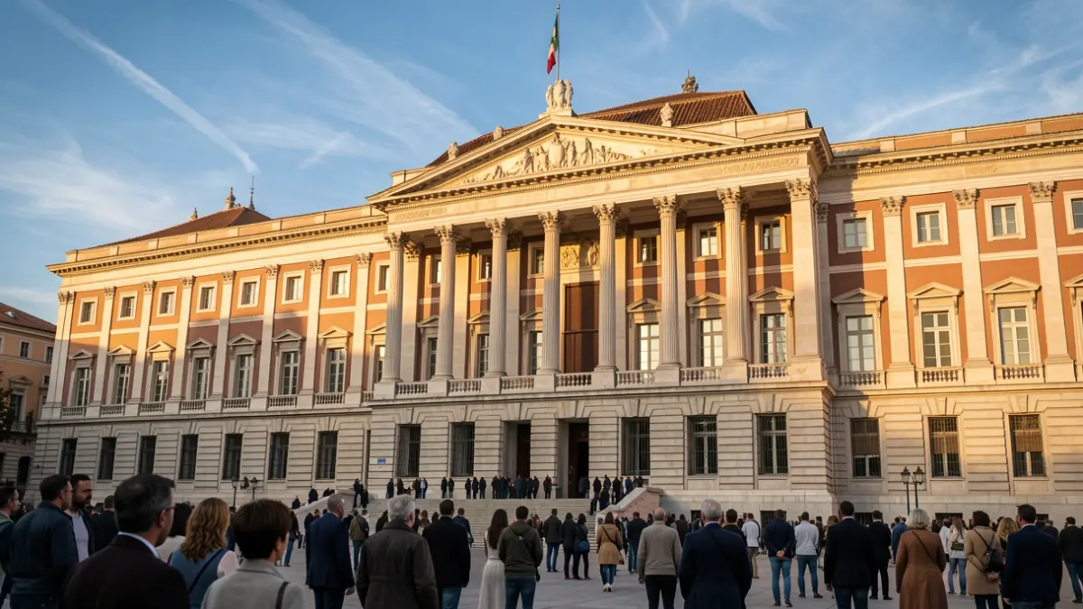 Fachada del Parlamento de Andalucía con luz de tarde.