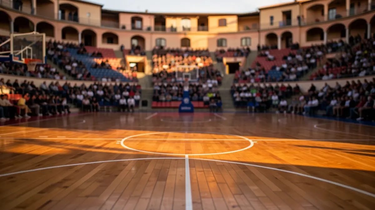 Pista de baloncesto genérica en un pabellón deportivo andaluz.
