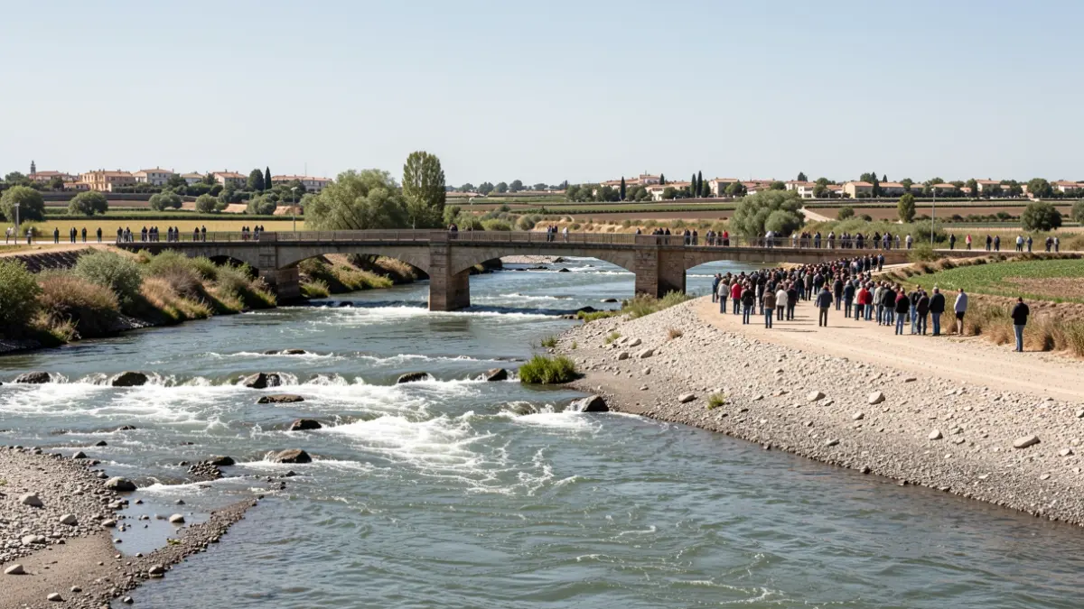 Image of the Huelva riverbed with rising water levels after the opening of reservoir outlets.