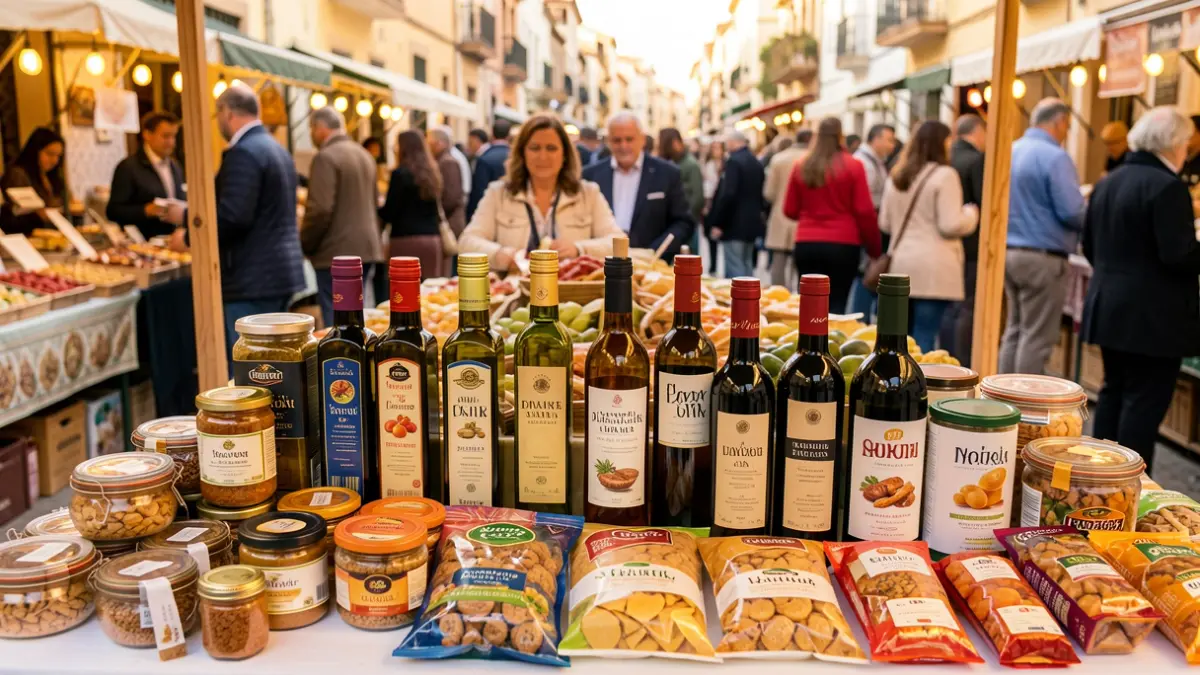 Exhibitors of Cordoban agri-food products at a gastronomic fair.