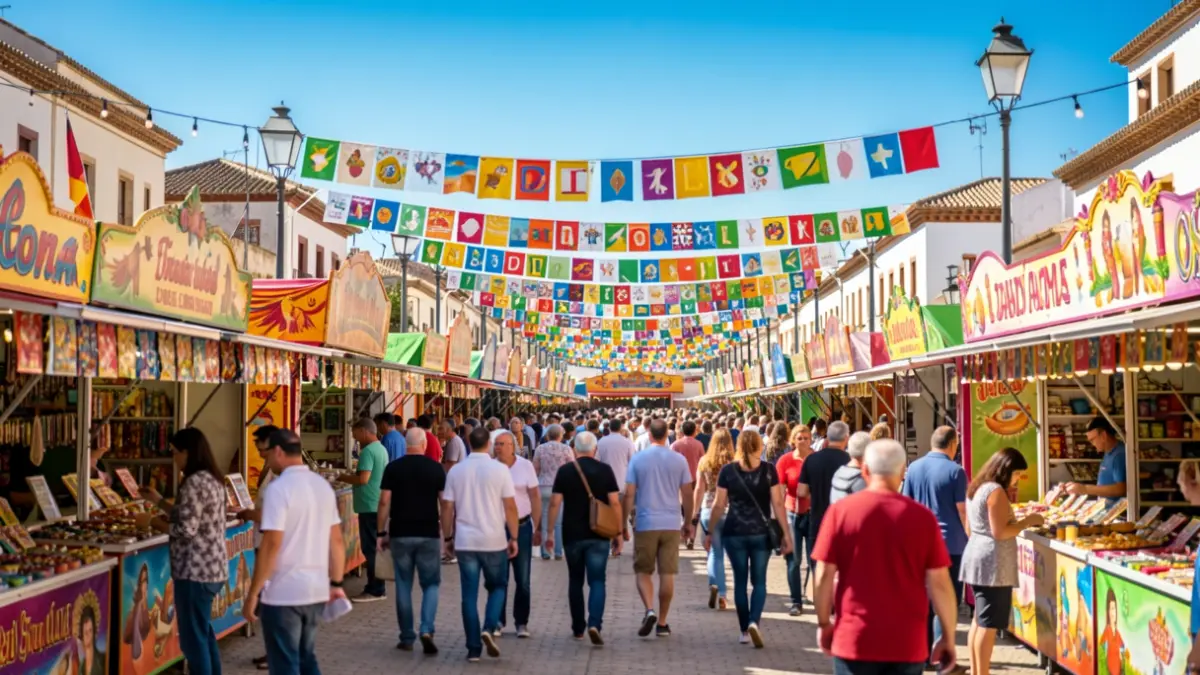Generic image of an Andalusian fair with stalls and people.