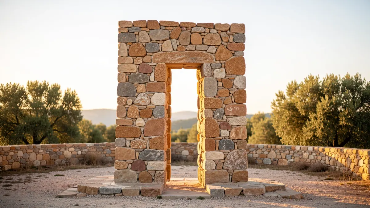 Escultura bioconstructiva 'La Puerta' en Yunquera, realizada con técnicas tradicionales.