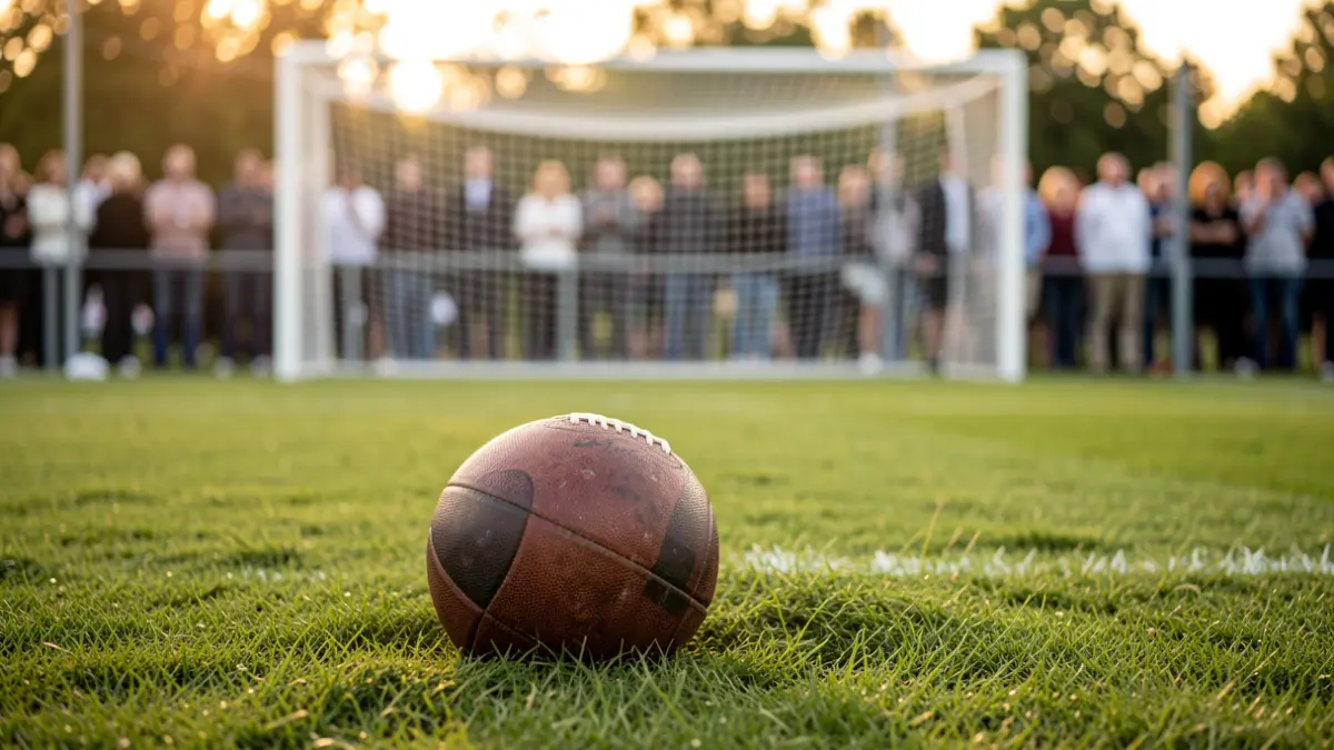 Imagen genérica de un balón de fútbol sobre césped con una portería desenfocada.