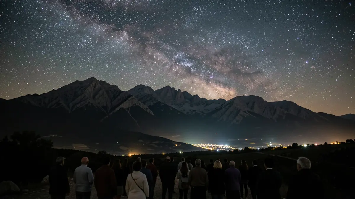 Cielo nocturno estrellado sobre las montañas de la Sierra Sur de Jaén.