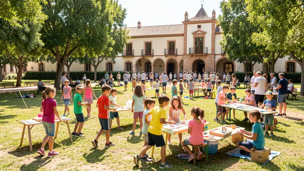 Niños participando en actividades de verano en un parque en Guillena.