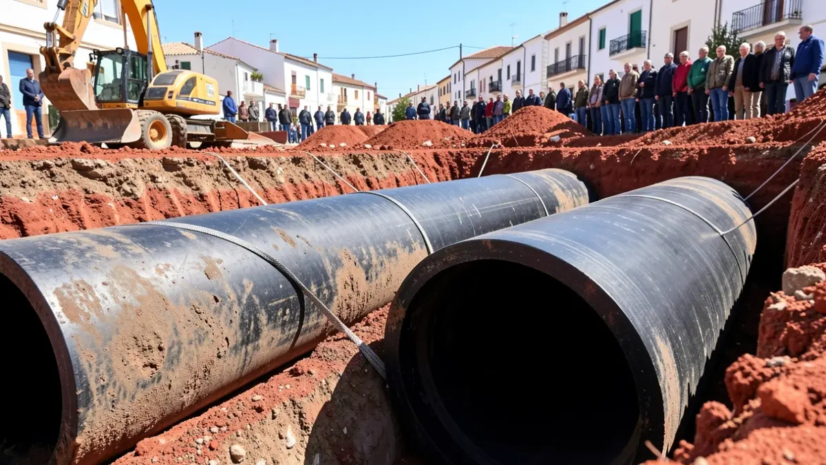 Imagen de tuberías de fundición dúctil durante la renovación de la red de agua en Mijas.