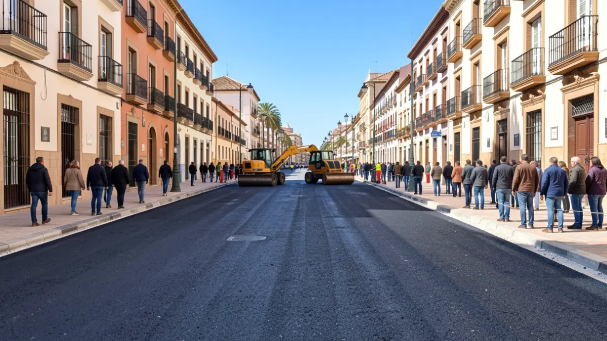 Street repaving works in Sevilla.