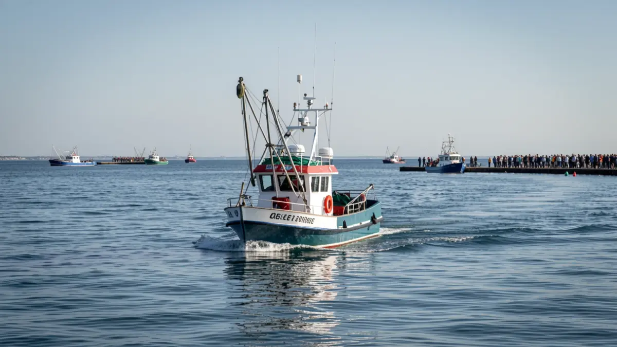 Imagen de un barco de pesca compitiendo en alta mar.