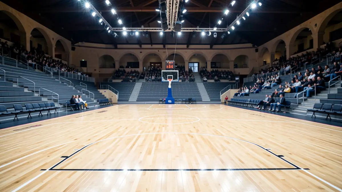 Pista de baloncesto en un pabellón deportivo andaluz.