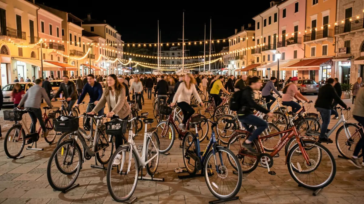Image of an outdoor night spinning marathon at the Fuengirola Sports Port.