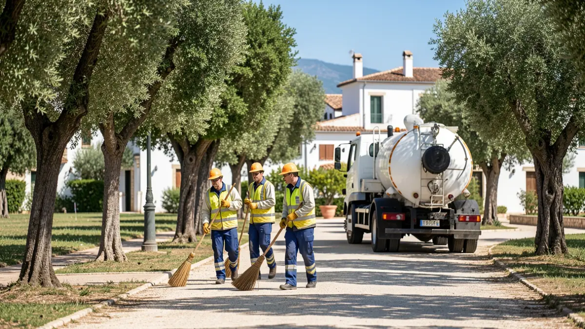 Equipo de limpieza trabajando en un parque de Fuengirola durante la Romería del Rosario.