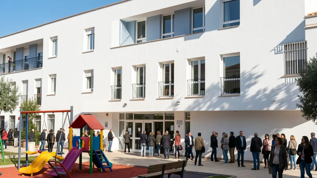 Facade of a public school in Fuengirola during the school year inauguration.