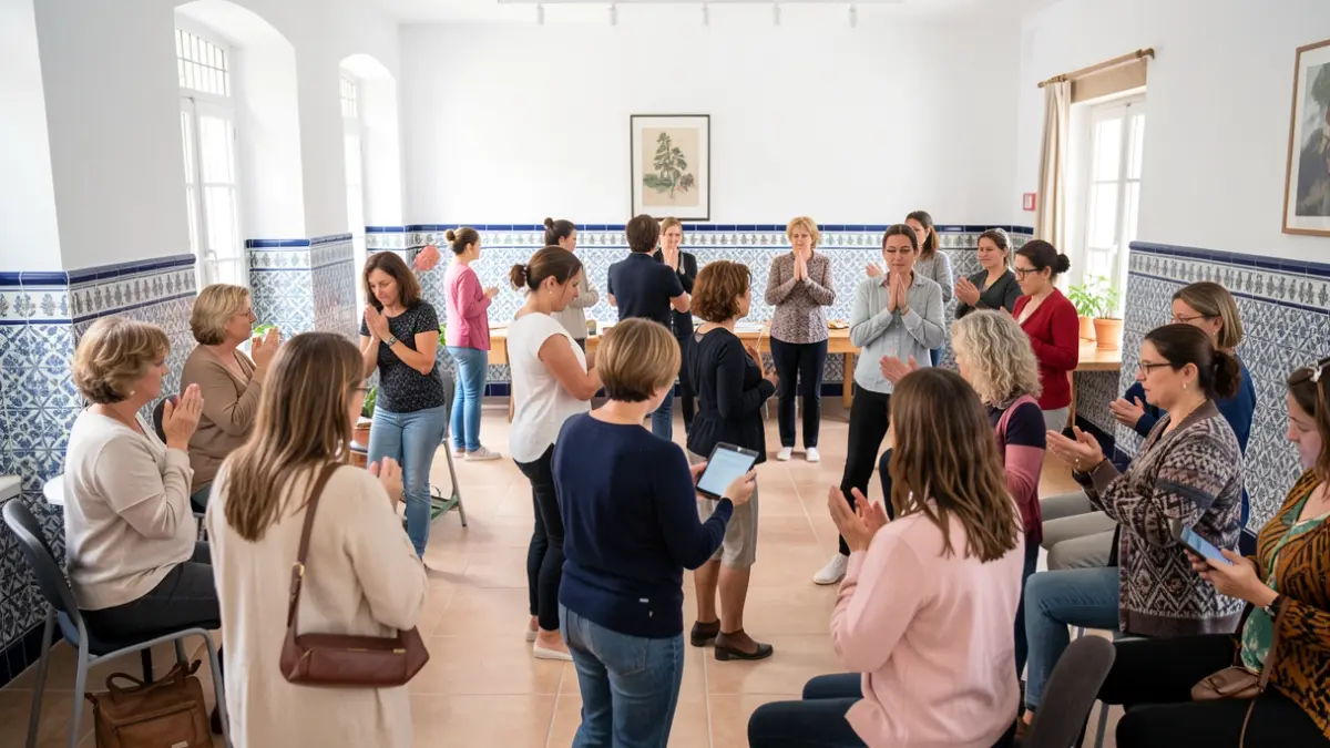 Image of women participating in personal development and well-being workshops in an Andalusian community center.