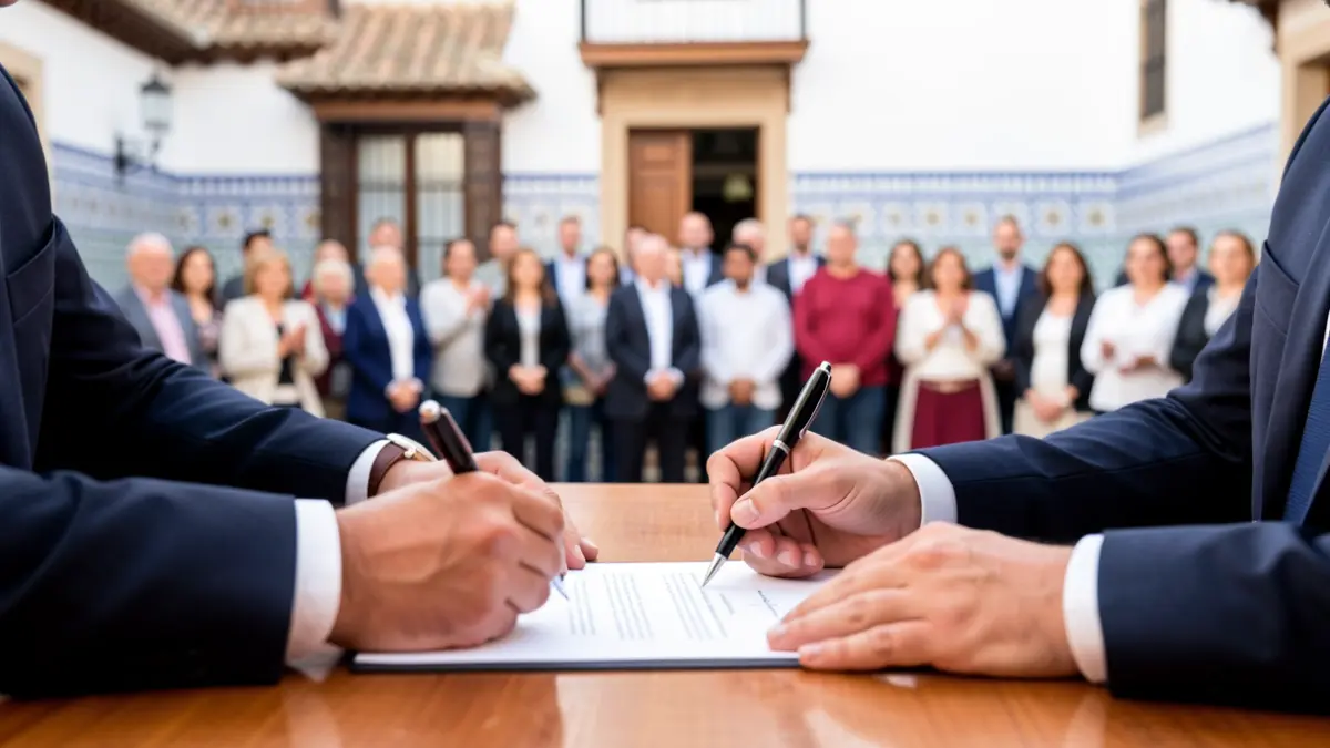 Signing of an agreement between the Fuente Palmera City Council and the Business Association for the Fuente Palmera de Boda event.