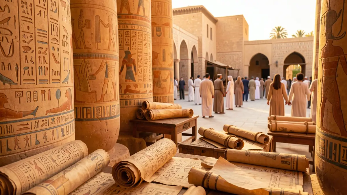 Image evoking Egyptian and Mediterranean culture, with historical and artistic elements.