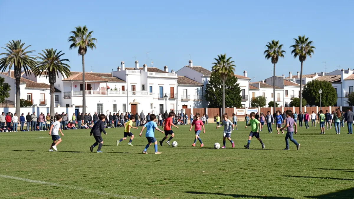 Imagen genérica de niños jugando al fútbol en un campo deportivo andaluz.