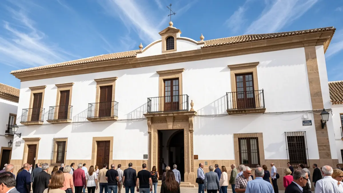 Facade of the Baza Town Hall, a historic building with Andalusian architecture.