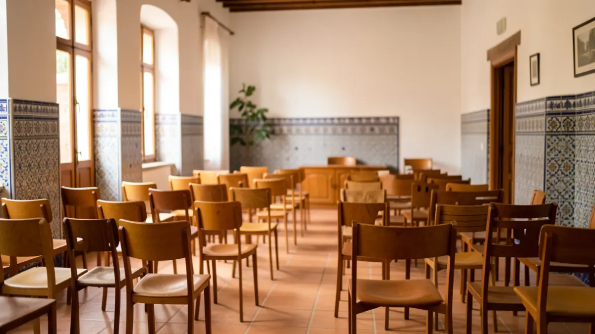 Imagen genérica de un salón de actos en Andalucía preparado para un evento comunitario.
