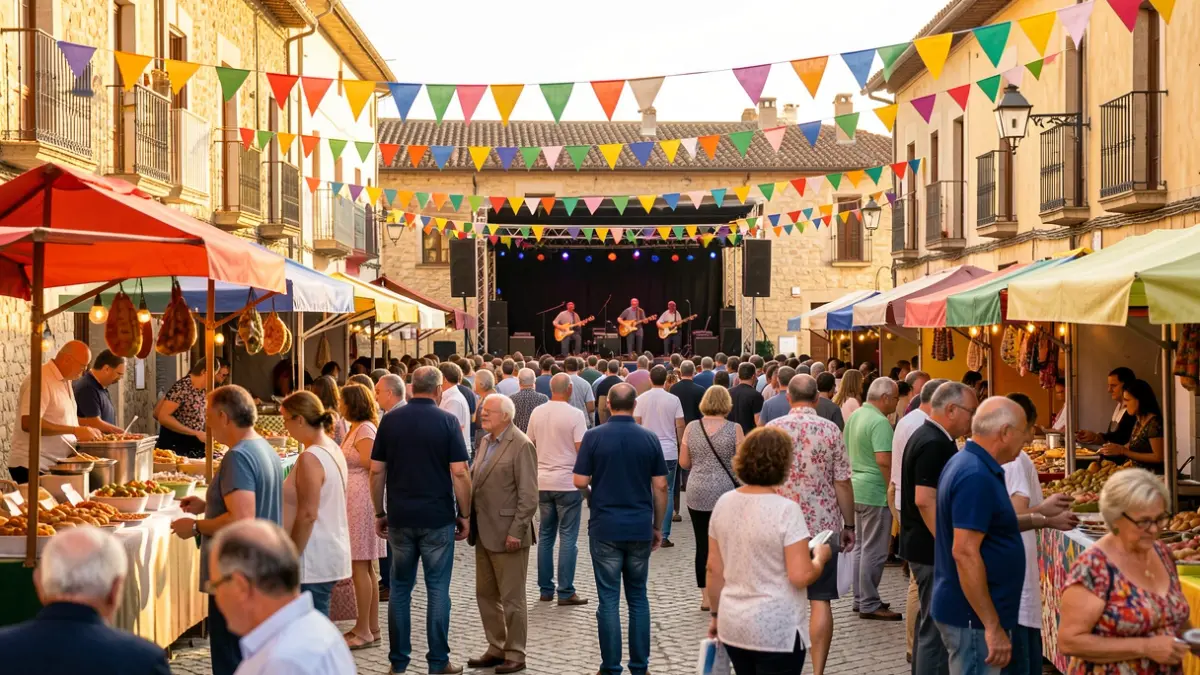Imagen genérica de un festival rural en Andalucía con música y gastronomía.