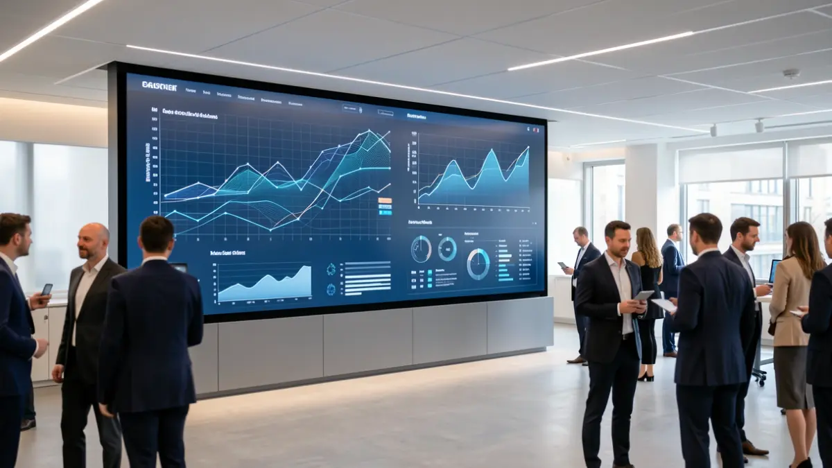 Generic image of a meeting room with screens displaying data.