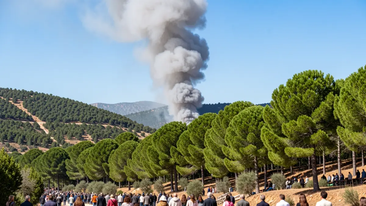 Imagen genérica de humo ascendiendo sobre una ladera de bosque mediterráneo.
