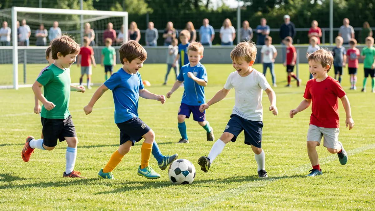 Generic image of children playing football on a sports field.
