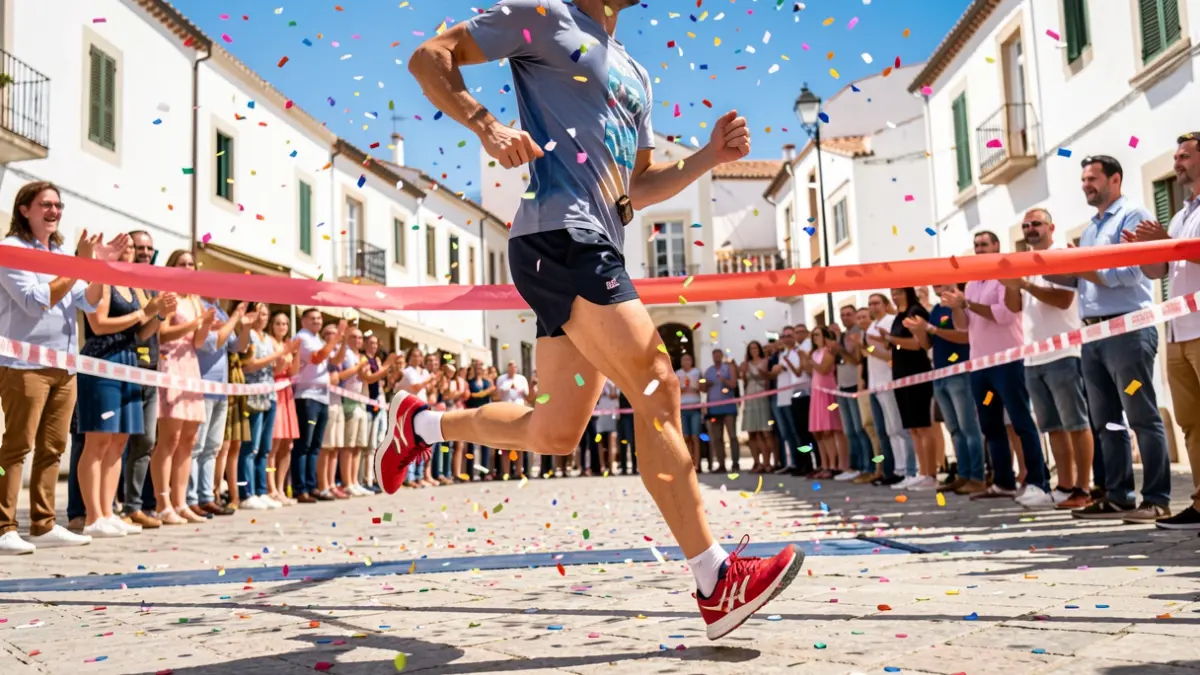 Imagen genérica de una carrera popular con público y confeti.