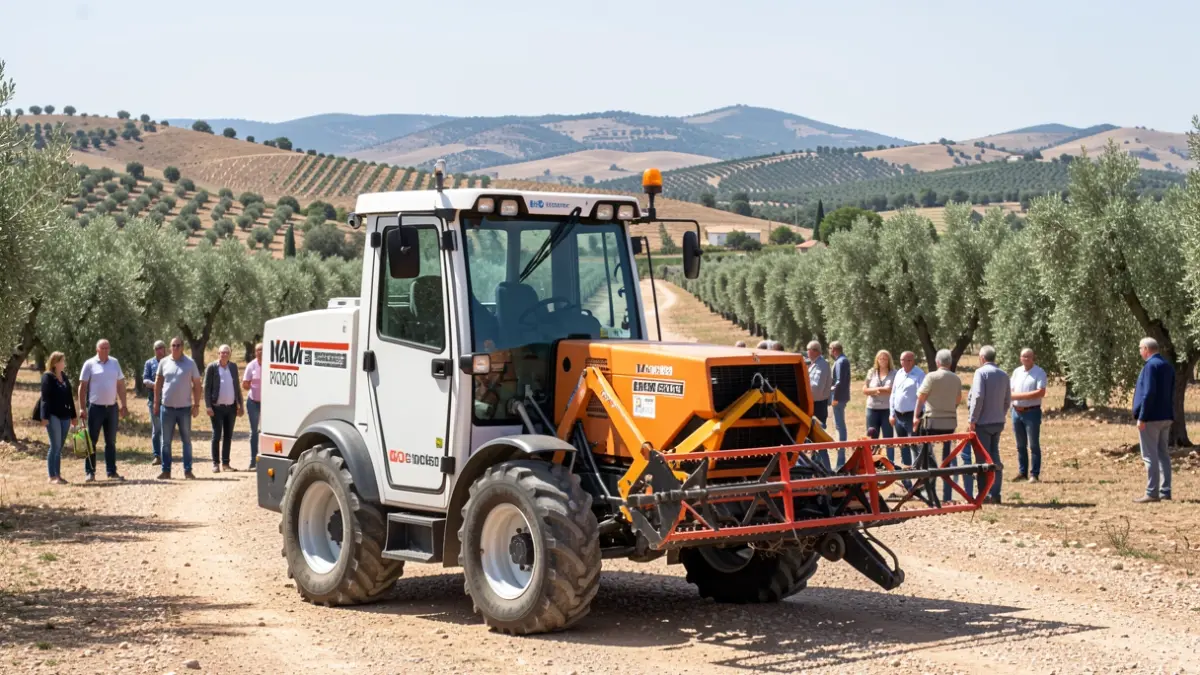 Mobile ITV unit for agricultural machinery in a rural Andalusian setting.