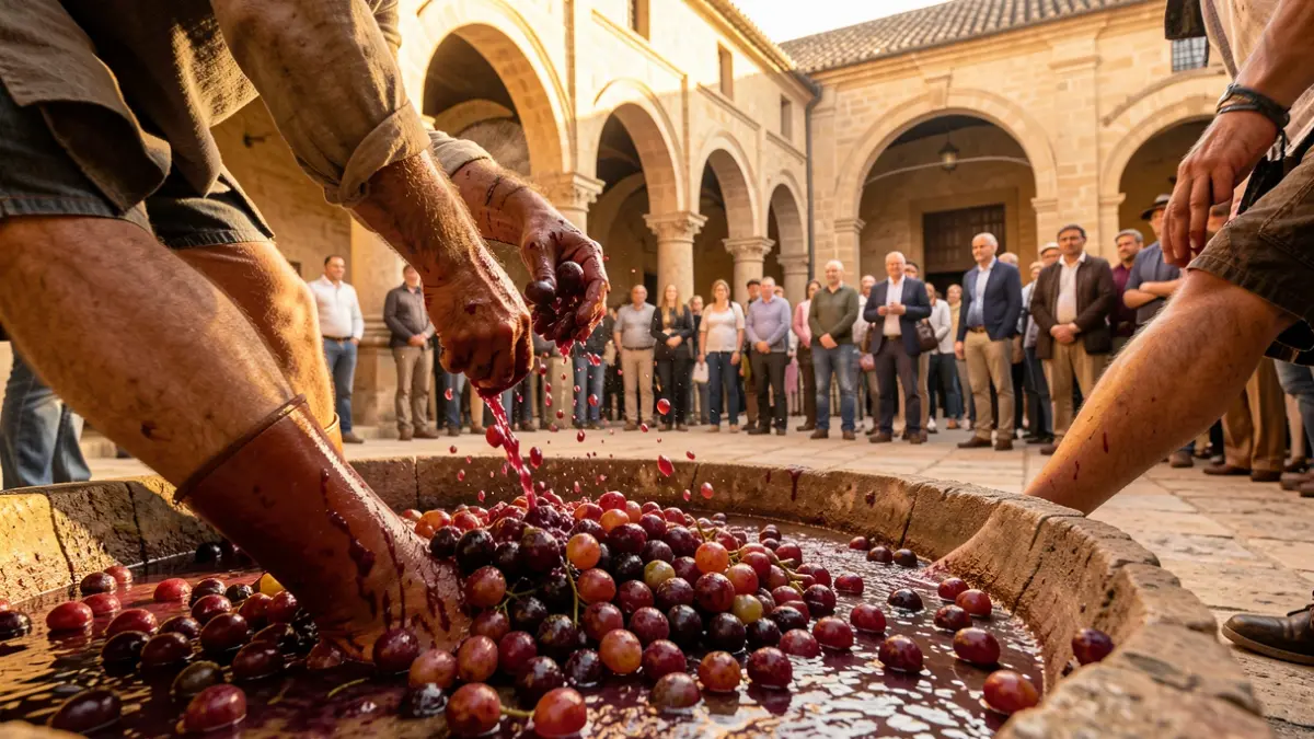 Feet stomping grapes in a traditional ceremony in Jerez de la Frontera.