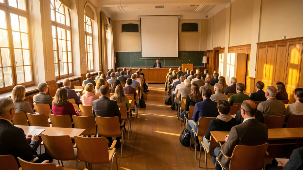 Generic image of an empty university conference hall.