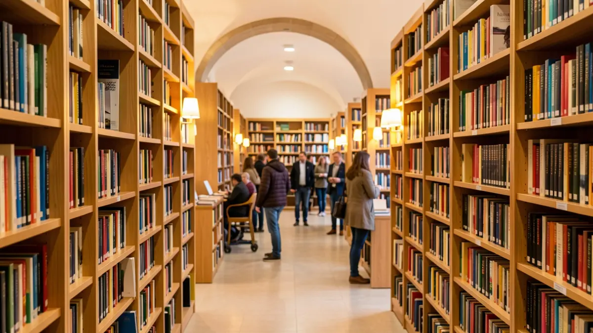 Image of a municipal library with shelves full of books and a welcoming atmosphere.