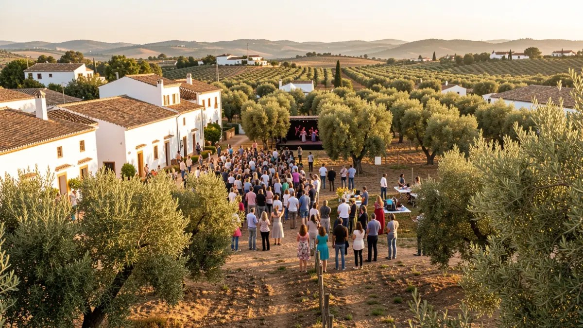Generic image of an Andalusian rural landscape with elements suggesting cultural activities and female empowerment.