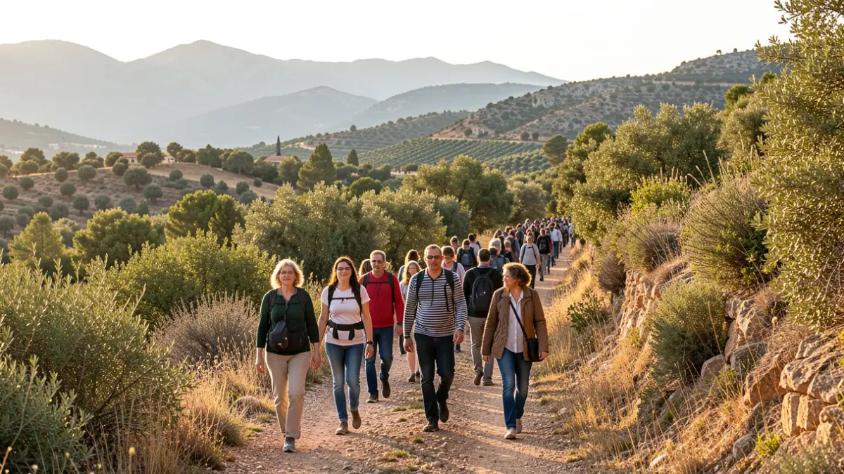 Generic image of people hiking in a natural Andalusian landscape.