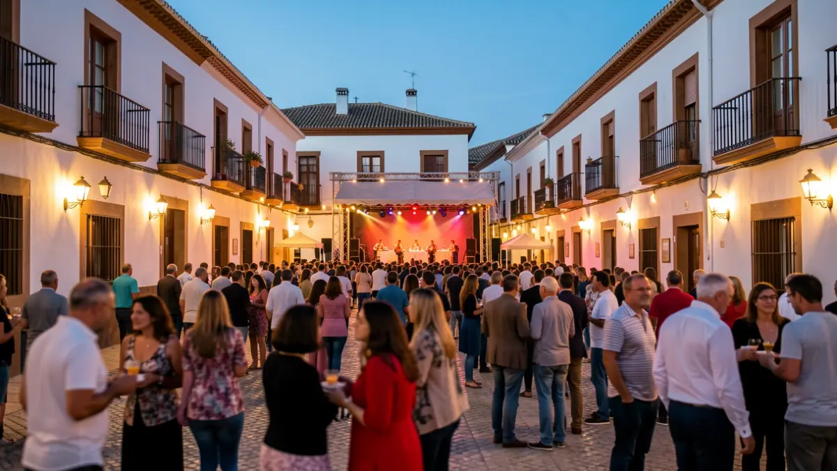 Imagen genérica de una plaza andaluza animada al atardecer durante una fiesta popular.