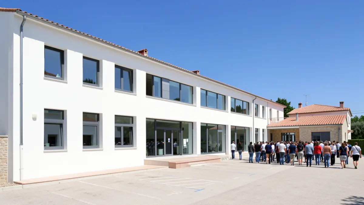 Fachada exterior de un centro educativo andaluz en una jornada soleada.