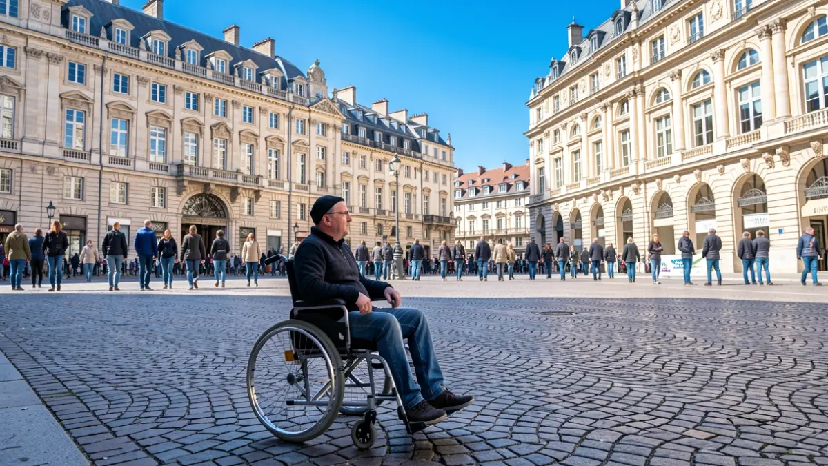 Person in a wheelchair in a public plaza during European Mobility Week.