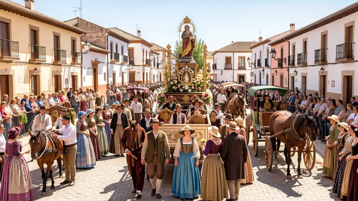 Imagen de la romería de San Miguel en Torremolinos con miles de asistentes y carretas.