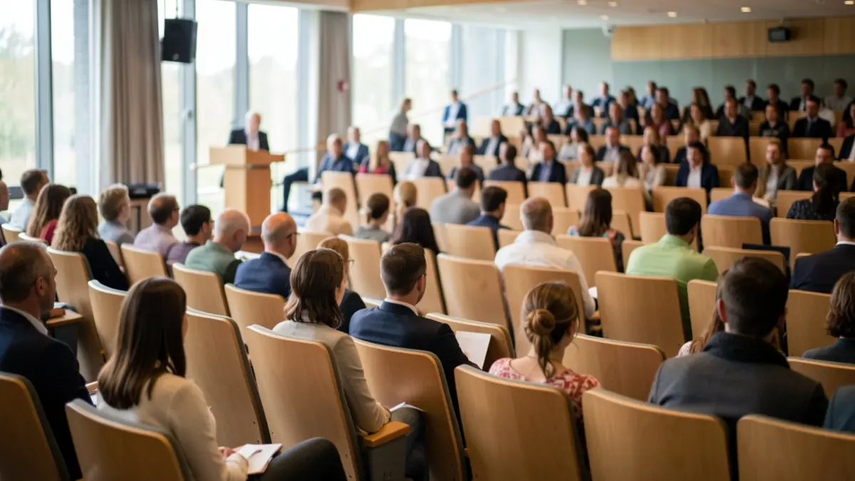 Generic image of an empty university auditorium.