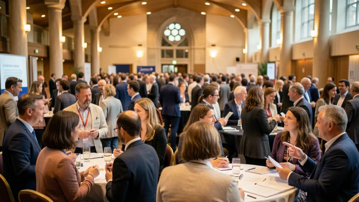 Generic image of international university professionals at a conference.