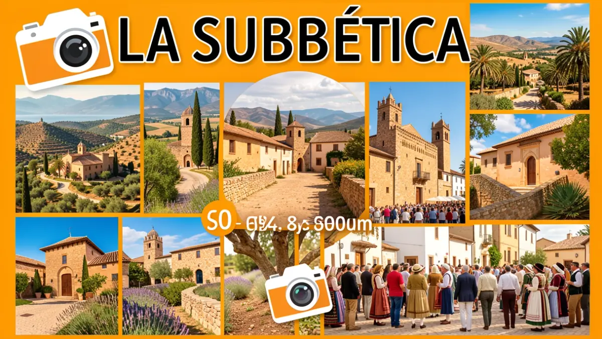 Cartel del II Concurso Fotográfico «Fotografía La Subbética» con paisajes, patrimonio y naturaleza de la comarca.