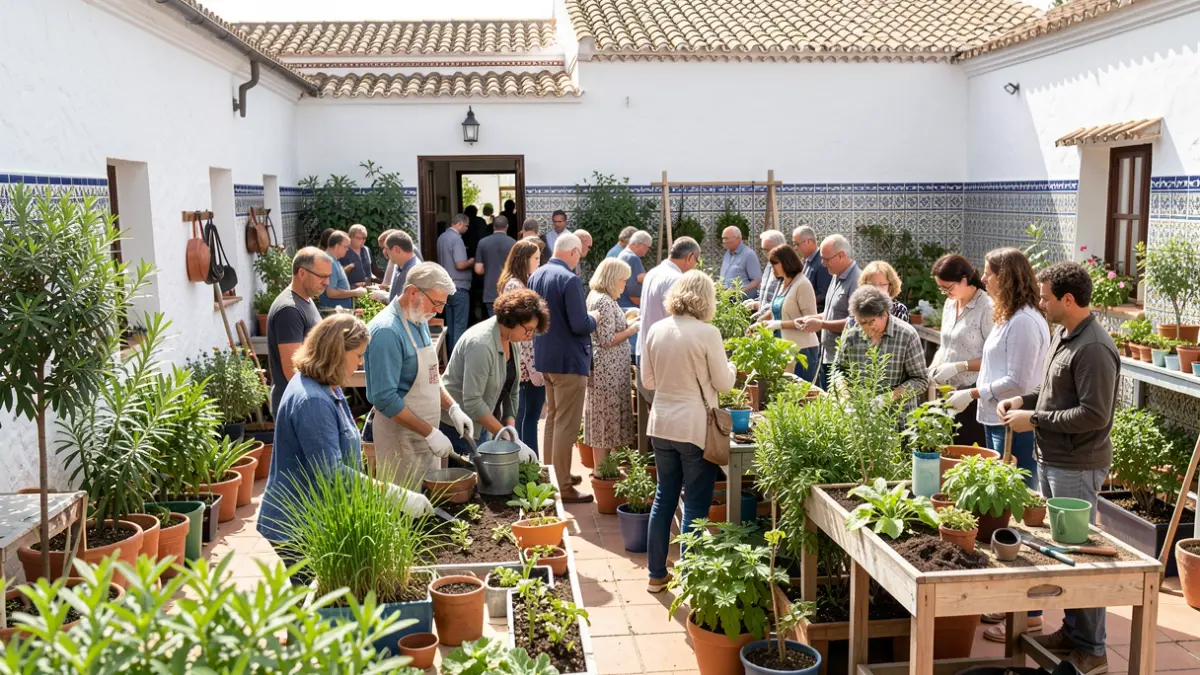 Image of a group of people participating in a gardening workshop in Alhaurín de la Torre.
