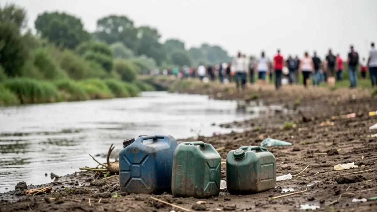 Image of plastic canisters abandoned on the banks of the Guadalquivir river.