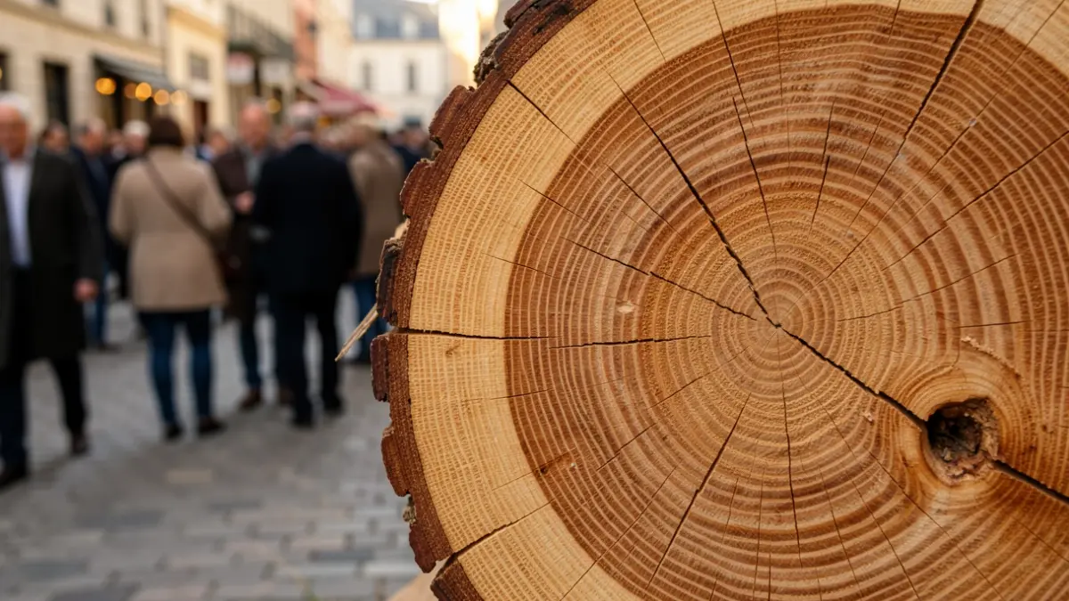 Imagen genérica de un corte transversal de tronco de árbol con anillos de crecimiento.