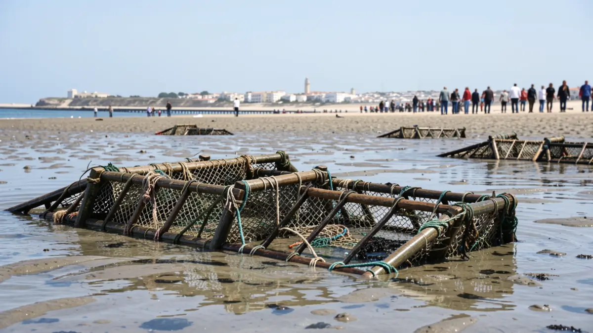 Primer plano de corrales de pesca tradicionales en Chipiona durante las Jornadas Europeas de Patrimonio.