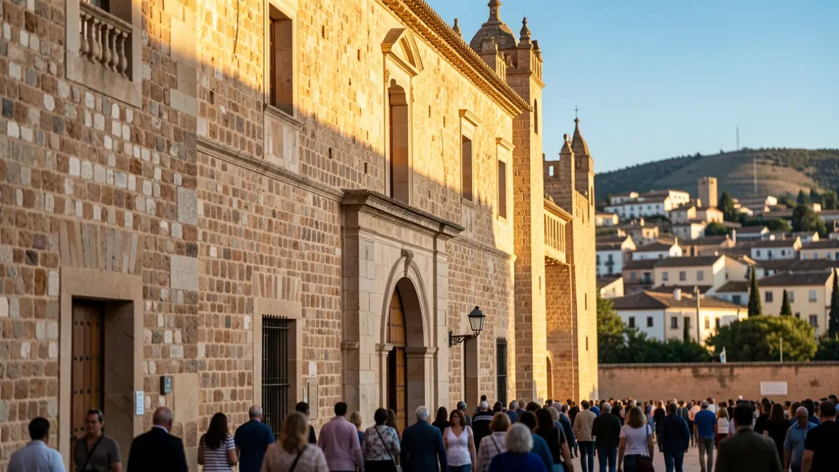 Fachada del Castillo del Moral en Lucena, Andalucía, con luz solar cálida.