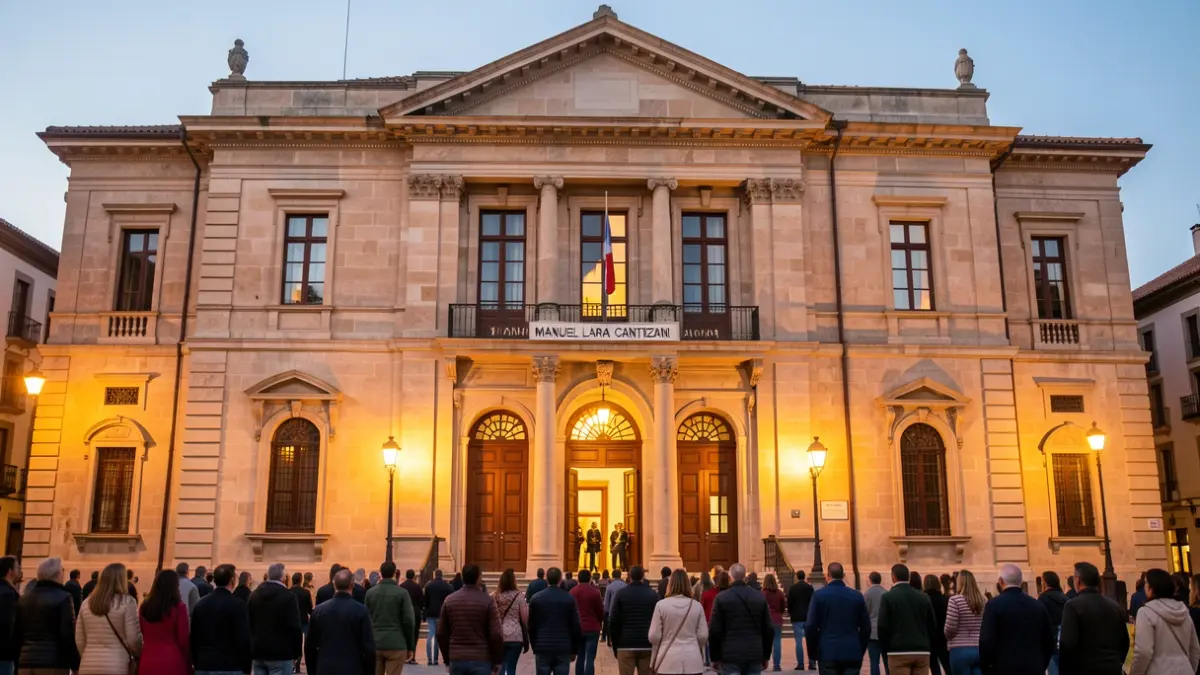 Fachada del Auditorio Municipal Manuel Lara Cantizani en Lucena durante el atardecer.