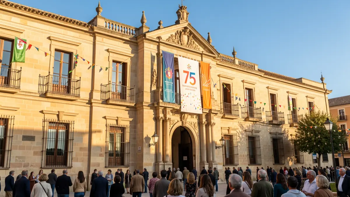 Facade of the IES Marqués de Comares celebrating its 75th anniversary.
